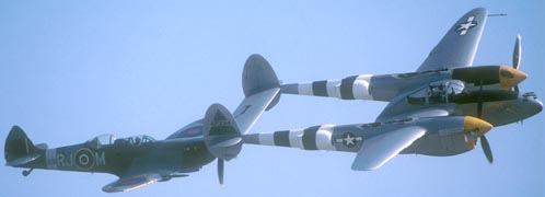 Lockheed P-38J Lightning, "Joltin' Josie" NX138AM and Supermarine Spitfire Mk. Tr 9., N308WK