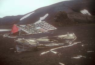 Derelict waterboat at Whalers Bay, Deception Island