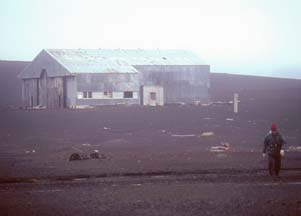 Dad returns from the Hangar at Whalers Bay, Deception Island
