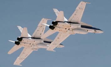 NASA F/A-18B Hornet chase planes take-off