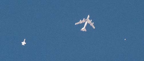 Boeing NB-52B Stratofortress, 52-0008 flies over Edwards AFB with X-38 V-131R