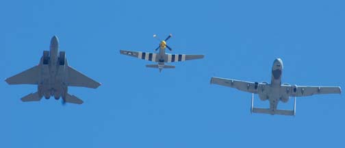 F-15C Eagle 78-549, P-51D N2580 Six Shooter, and A-10A Warthog, 80-173