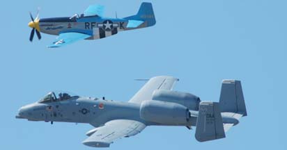P-51D Mustang N2580 Six Shooter, and A-10A Warthog, 80-173