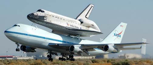 Space Shuttle Discovery Departs from Edwards Air Force Base