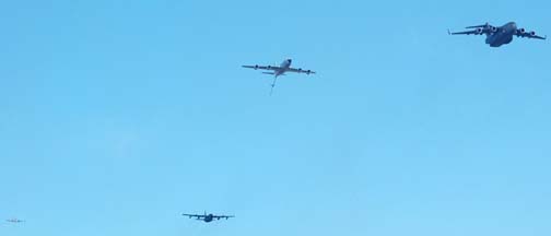 C-17A Globemaster III 03-3121, KC-135R Stratotanker 61-0320, MC-130E Combat Talon I 64-0572, and C-12A Huron 76-0158