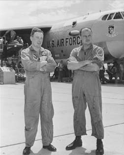 RAF Squadron Leader Archer and Captain Jack Allavie in front of the NB-52A in the summer of 1961