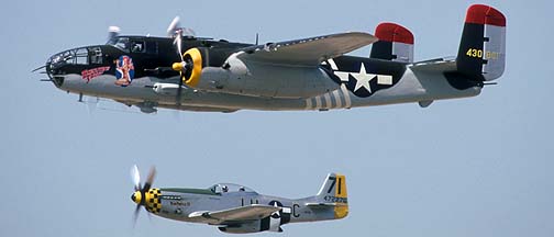 North American B-25J Mitchell, N30801 Executive Sweet and P-51D, N471R Huntress III