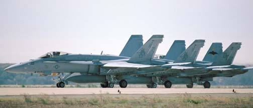 Boeing-McDonnell-Douglas F/A-18C Hornets 303 and 305 of VMFA-232and F/A-18D, 164651, 04 of VMFA(AW)-242
