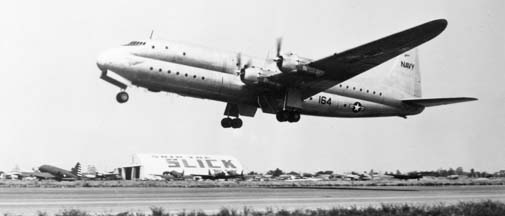 Lockheed R6V Constitution, BuNo 85164 takes off from Burbank, California